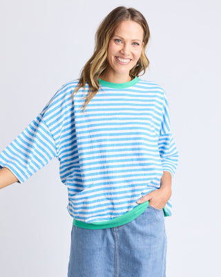 Elm Mazie Stripe Ringer Sweat - Azure & White W Gumdrop Bands [sz:size 8]