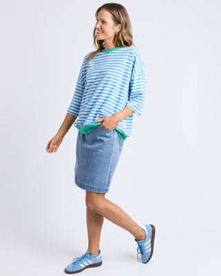Elm Mazie Stripe Ringer Sweat - Azure & White W Gumdrop Bands [sz:size 8]