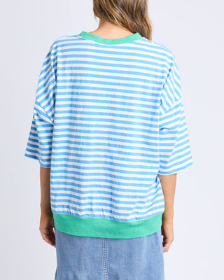 Elm Mazie Stripe Ringer Sweat - Azure & White W Gumdrop Bands [sz:size 8]