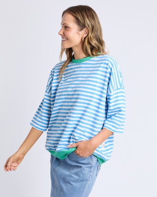 Elm Mazie Stripe Ringer Sweat - Azure & White W Gumdrop Bands [sz:size 8]