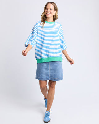 Elm Mazie Stripe Ringer Sweat - Azure & White W Gumdrop Bands [sz:size 8]