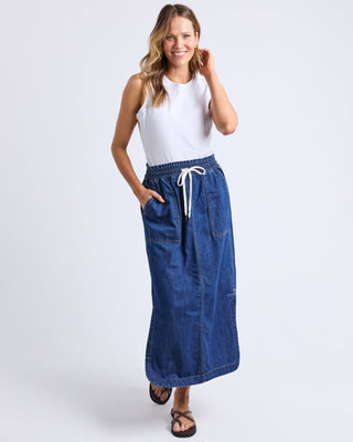 Elm Skirt Clover Midi Denim - Mid Blue Wash [sz:size 10]