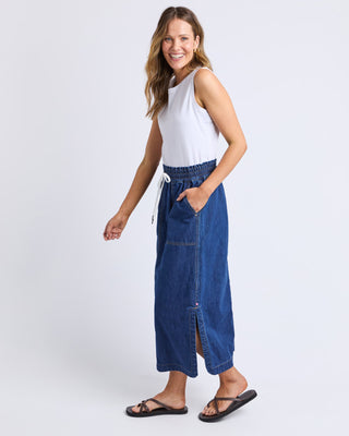 Elm Skirt Clover Midi Denim - Mid Blue Wash [sz:size 10]