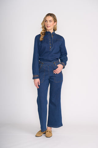Foil Frilling Shirt Indigo women's blouse