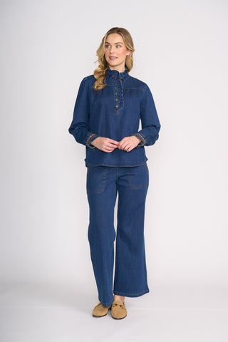 Foil Shirt Frilling - Indigo [sz:size 10]