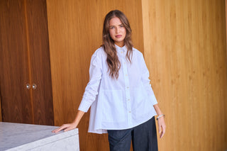 Naturals By O&j Shirt Flared - White Poplin | Pink Poppies