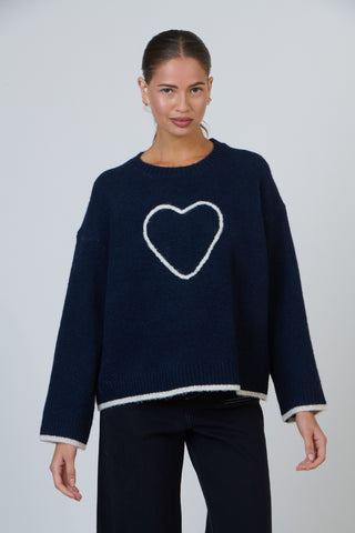 Namastai Jumper - Navy With White Heart | Pink Poppies
