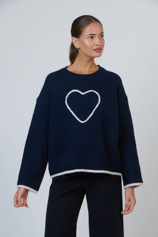 Namastai Jumper - Navy With White Heart | Pink Poppies