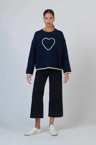 Namastai Jumper - Navy With White Heart | Pink Poppies