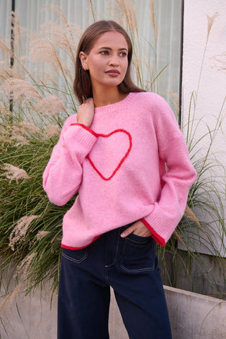 Namastai Jumper - Pink With Red Heart | Pink Poppies