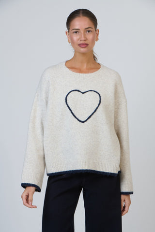 Namastai Jumper - Oat With Navy Heart | Pink Poppies
