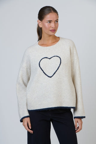 Namastai Jumper - Oat With Navy Heart | Pink Poppies