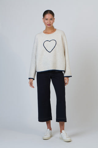 Namastai Jumper - Oat With Navy Heart | Pink Poppies