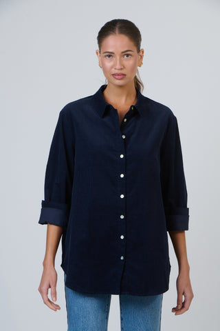 Namastai Shirt - Navy Fine Cord | Pink Poppies