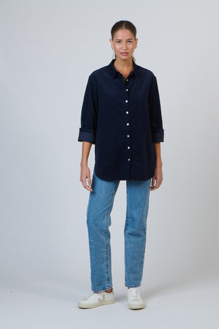 Namastai Shirt - Navy Fine Cord | Pink Poppies