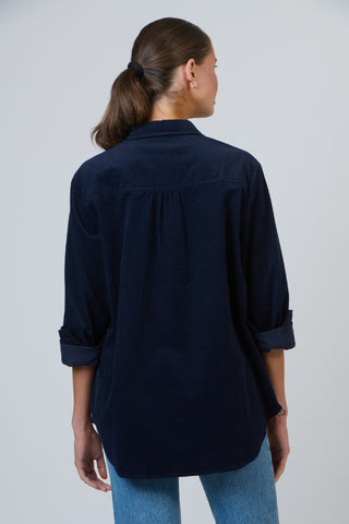 Namastai Shirt - Navy Fine Cord | Pink Poppies