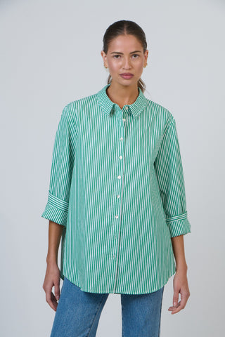 Namastai Shirt - Green With White Stripe | Pink Poppies