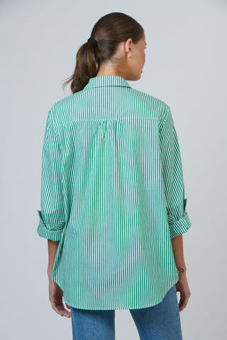 Namastai Shirt - Green With White Stripe | Pink Poppies