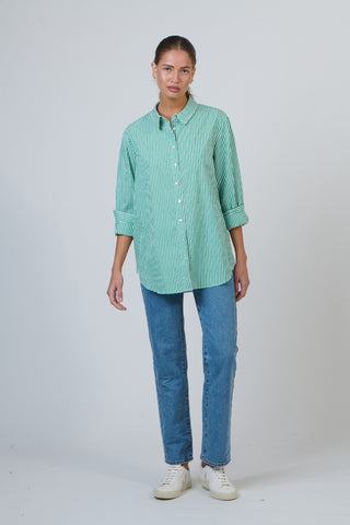 Namastai Shirt - Green With White Stripe | Pink Poppies
