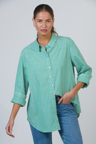 Namastai Shirt - Green With White Stripe | Pink Poppies