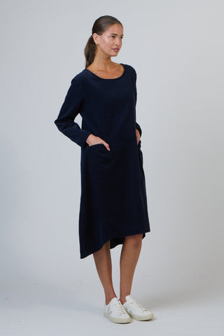 Namastai Winter Dress - Navy Fine Cord | Pink Poppies