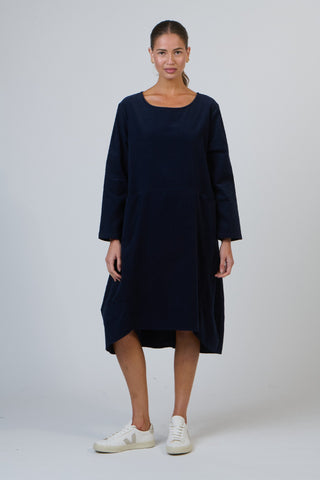 Namastai Winter Dress - Navy Fine Cord | Pink Poppies