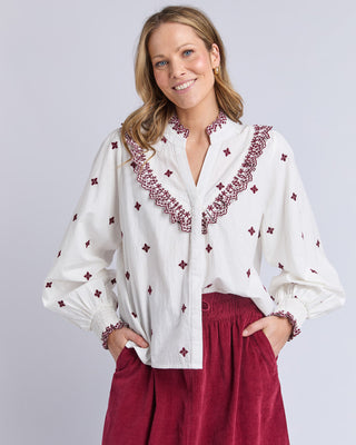 Elm Agnes Embroided Shirt - Marsala [sz:size 10]