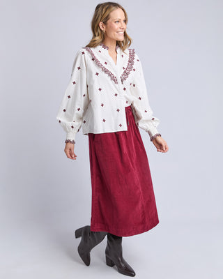 Elm Agnes Embroided Shirt - Marsala [sz:size 10]