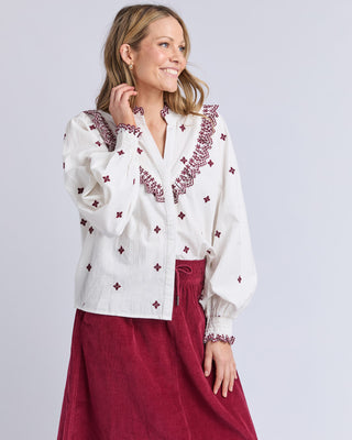 Elm Agnes Embroided Shirt - Marsala [sz:size 10]