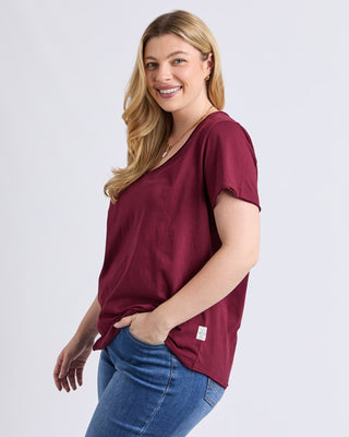 Elm Tee S/s Pima Vee - Plum [sz:size 6]