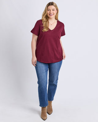 Elm Tee S/s Pima Vee - Plum [sz:size 6]