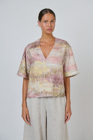 Naturals By O&j V Neck Top - Jardin Print [sz:small]