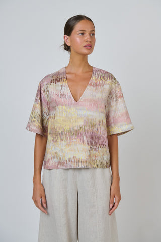 Naturals By O&j V Neck Top - Jardin Print [sz:small]