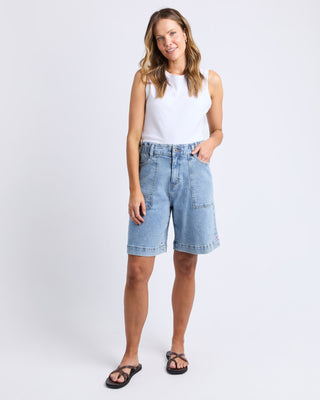 Elm Atlas Long Denim Short - Mid Blue Wash [sz:size 12]