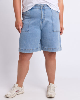 Elm Atlas Long Denim Short - Mid Blue Wash [sz:size 12]