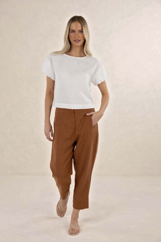 Humidity Huxe Linen Pant - Tobacco [sz:size 10]