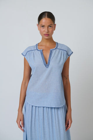 Namastai Embroidered Cotton Cap Sleeve Top – Breeze [sz:small / Medium]
