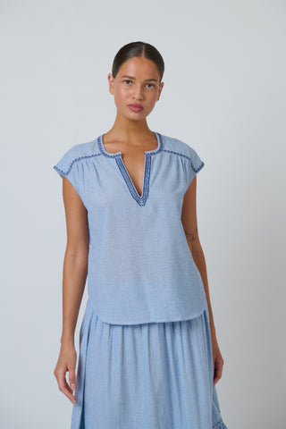 Namastai Embroidered Cotton Cap Sleeve Top – Breeze [sz:small / Medium]