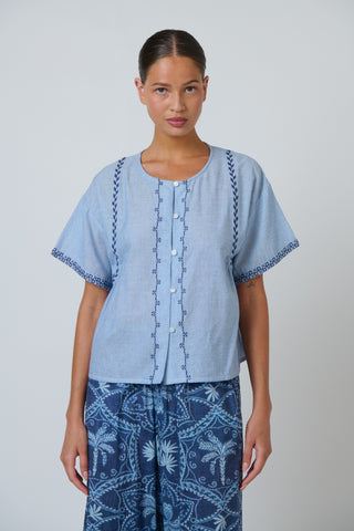 Namastai Embroidered Button-front Cotton Blouse – Breeze [sz:small / Medium]