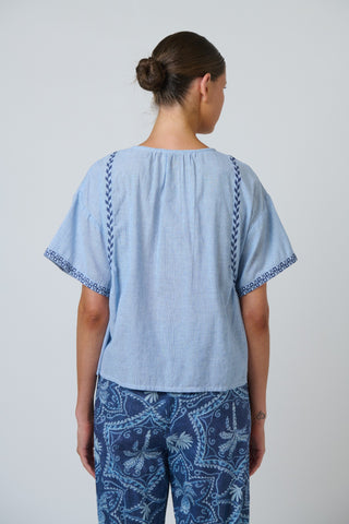 Namastai Embroidered Button-front Cotton Blouse – Breeze [sz:small / Medium]