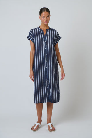 Namastai Striped Cotton Button-through Midi Dress – Bar Belle [sz:small / Medium]