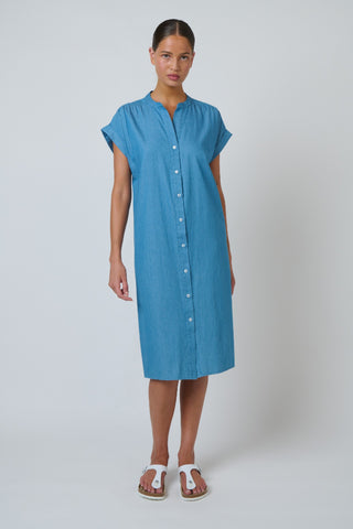 Namastai Cotton Button-through Midi Dress – Blue Rinse [sz:small / Medium]