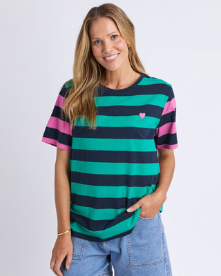 Elm Eden Stripe S/s Tee - Irish Green & Pink Stripe [sz:size 8]