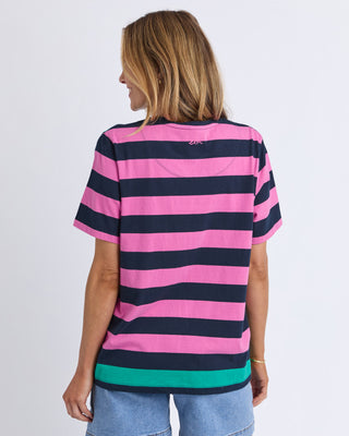 Elm Eden Stripe S/s Tee - Irish Green & Pink Stripe [sz:size 8]
