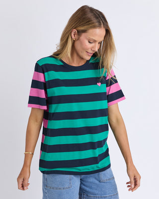 Elm Eden Stripe S/s Tee - Irish Green & Pink Stripe [sz:size 8]