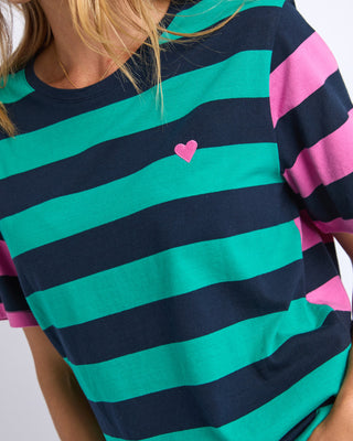 Elm Eden Stripe S/s Tee - Irish Green & Pink Stripe [sz:size 8]