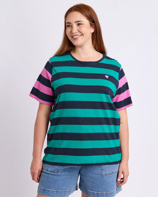 Elm Eden Stripe S/s Tee - Irish Green & Pink Stripe [sz:size 8]