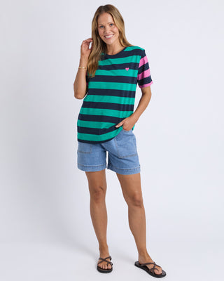 Elm Eden Stripe S/s Tee - Irish Green & Pink Stripe [sz:size 8]