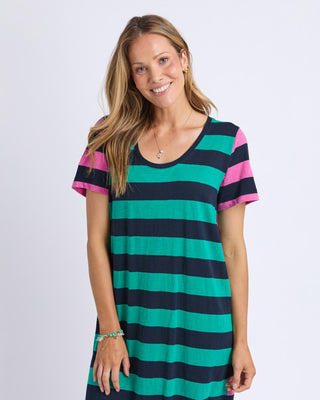 Elm Mercury Stripe Dress - Irish Green & Pink Stripe [sz:size 8]