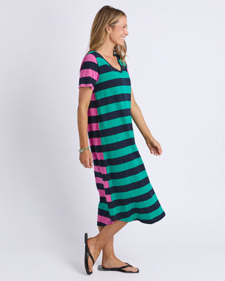 Elm Mercury Stripe Dress - Irish Green & Pink Stripe [sz:size 8]